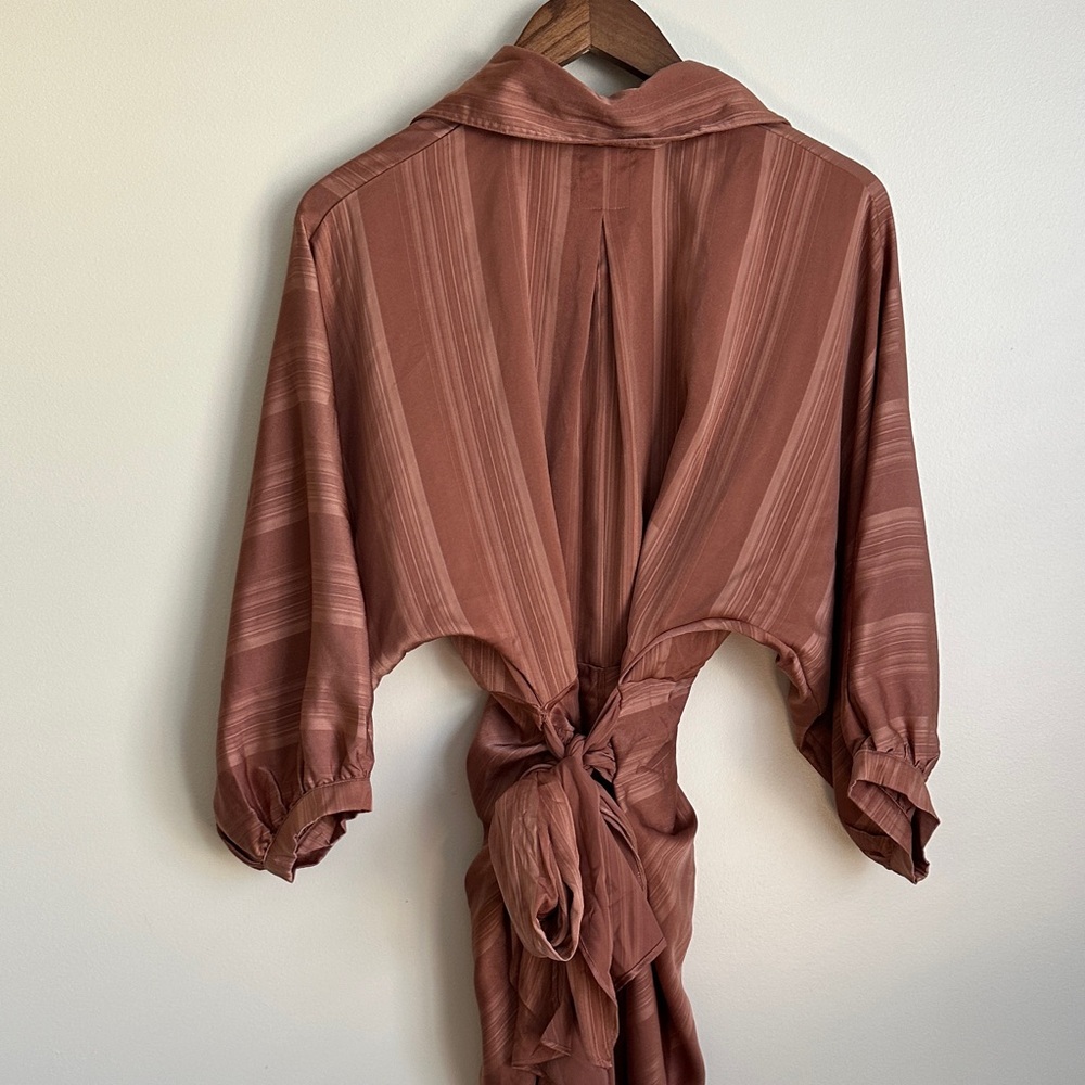 Entro Terracotta/Rust Button-Up Long Sleeve Dress with Tie Back - Picture 7 of 11
